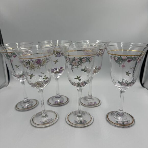 Lena Liu Bradex Hummingbirds and Flowers Wine Glasses Goblets  Set of 6 - Picture 1 of 13